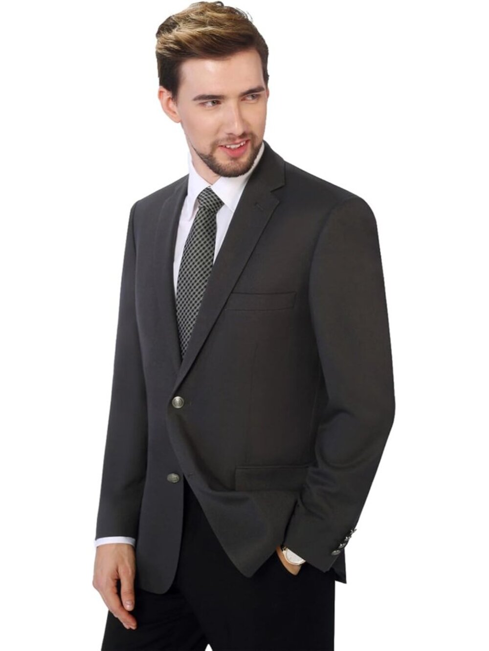Men's Classic Fit Stretch Blazer 2-Button Suit Jacket Business Wedding